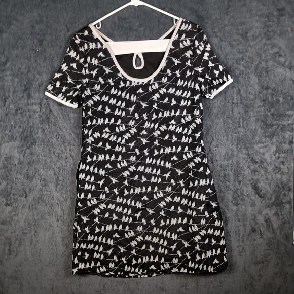 Anthropologie Tulle Dress Birds On A Wire Small Short Sleeve Black White Print - Picture 4 of 10